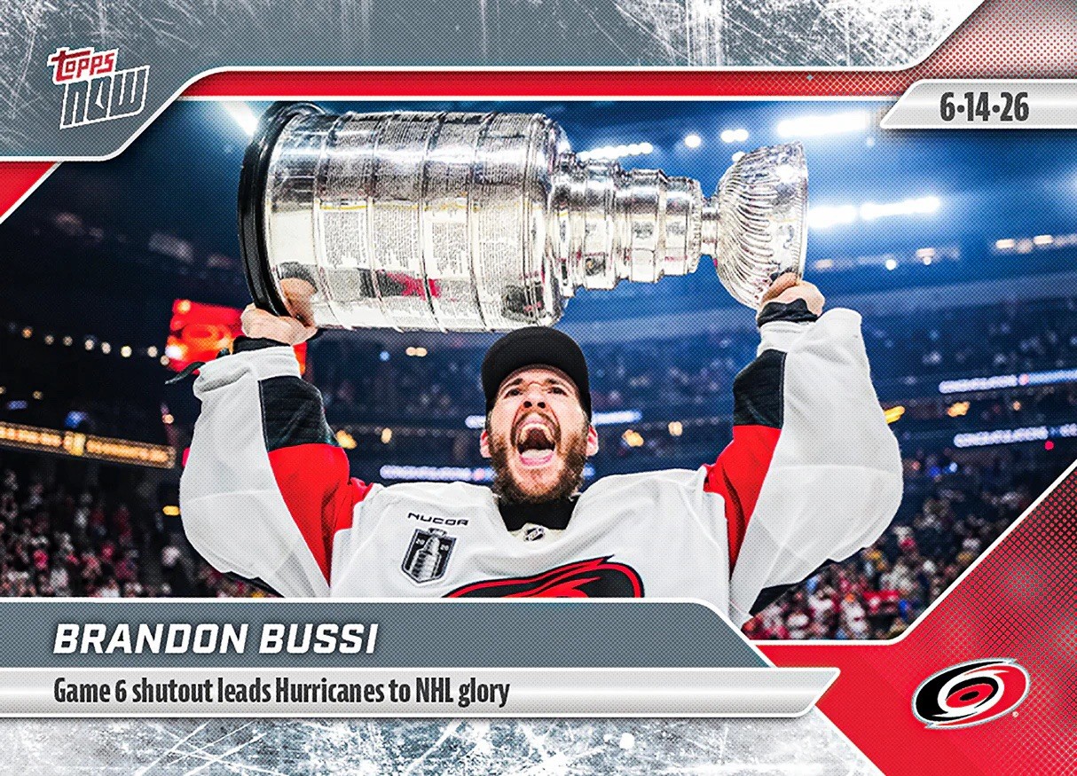 2025-26 NHL TOPPS NOW® Sticker #202 🏒 Brandon Bussi 🌀 Shutout Leads Hurricanes