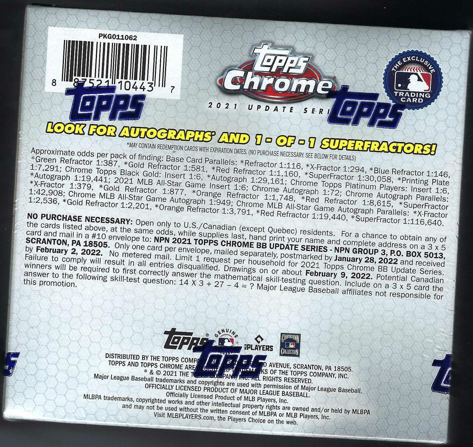 2021 Topps Chrome Baseball Update Series Mega Box – Factory Sealed – SHIPS ASAP!