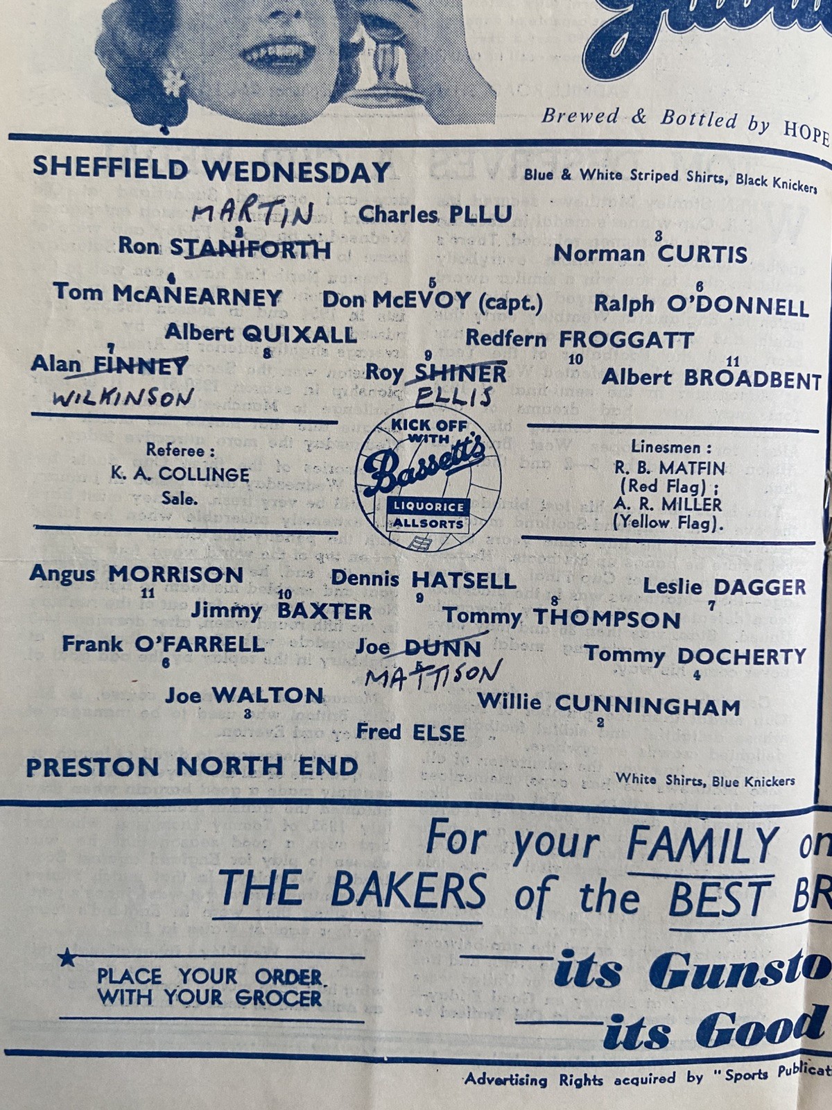 SHEFFIELD WEDNESDAY v PRESTON NORTH END, 22/04/1957, DIVISION 1,
