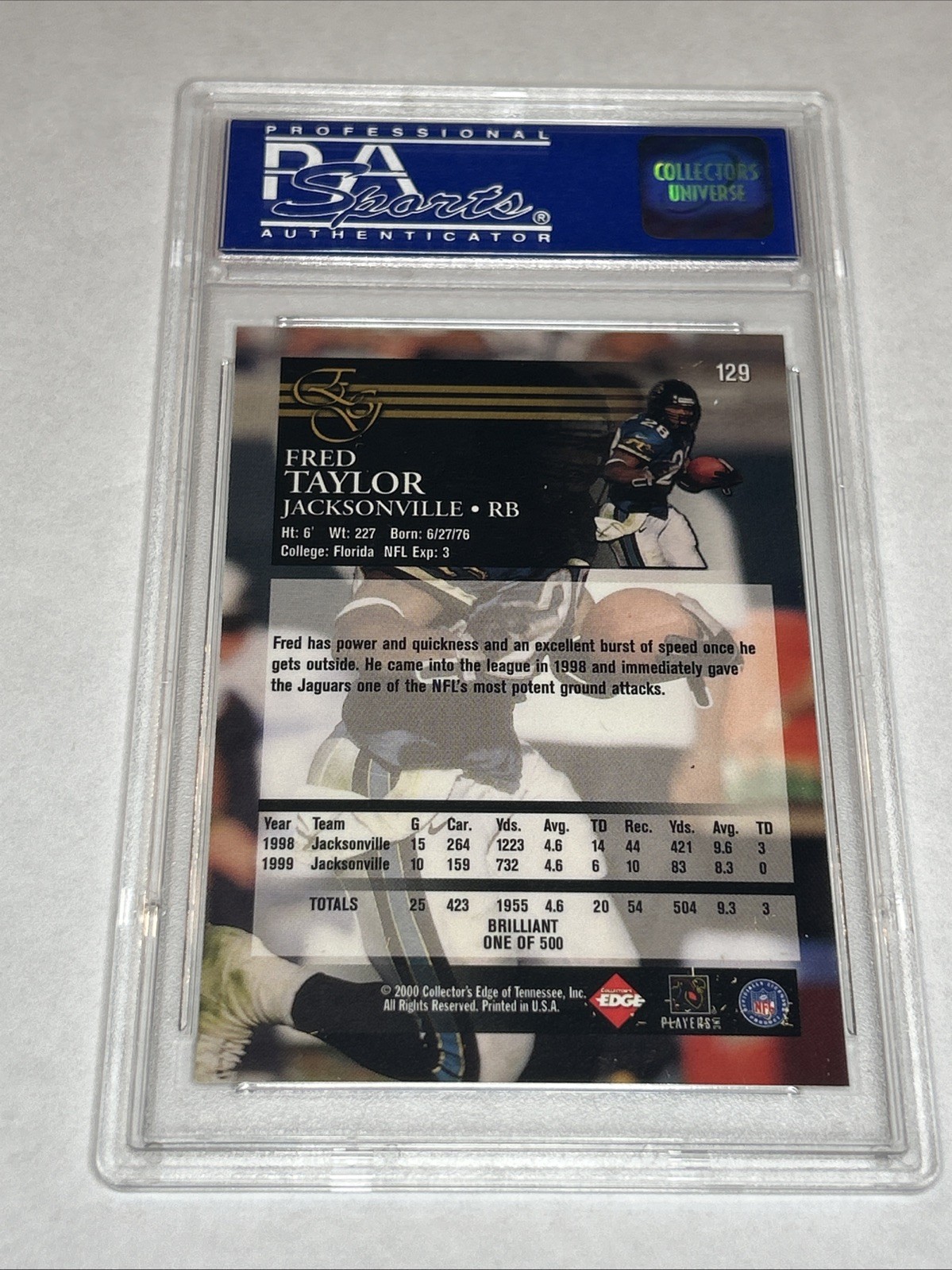 2000 COLLECTORS EDGE GRADED BRILLIANT FRED TAYLOR #129 PSA 9 MINT /500