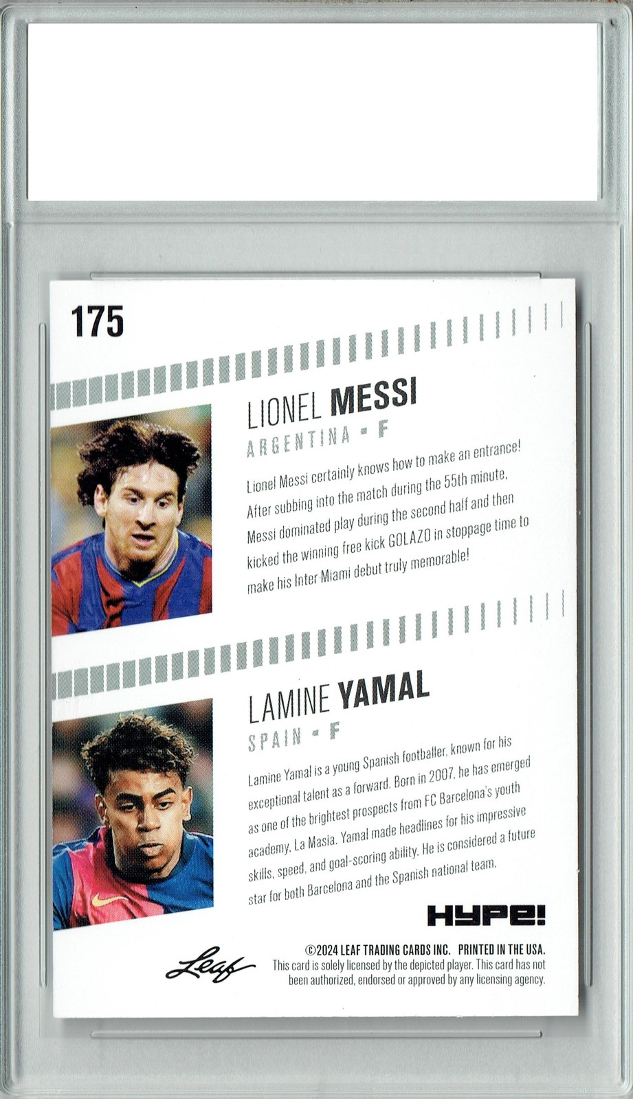 Lionel Messi/Lamine Yamal 2024 Leaf HYPE! #175 Barca Generations Rookie Card