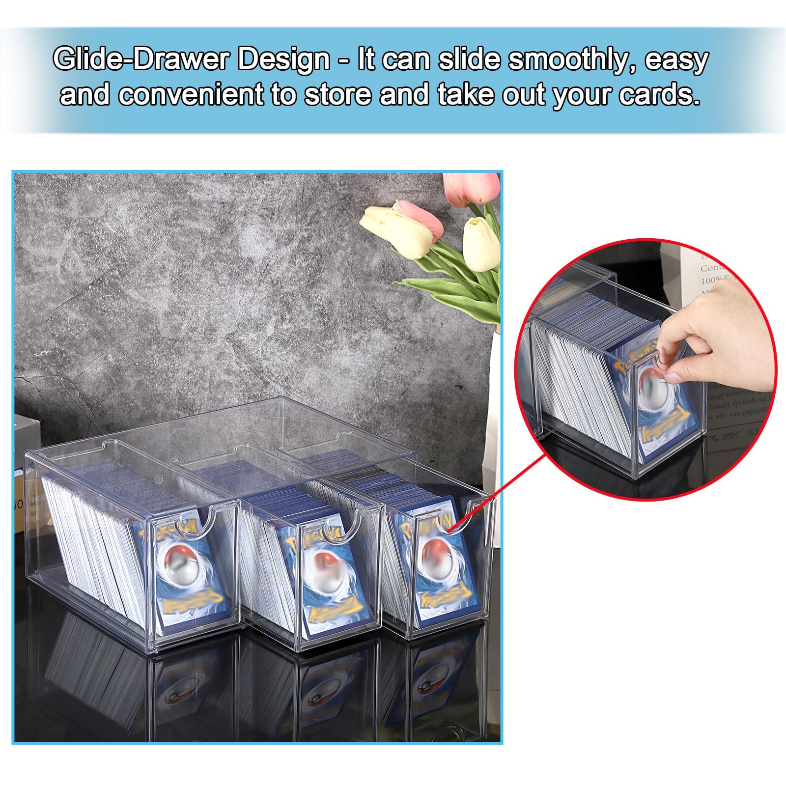 1 Plastic Trading Card Storage with 3 Drawers, Clear Stackable TCG/Card Organ…