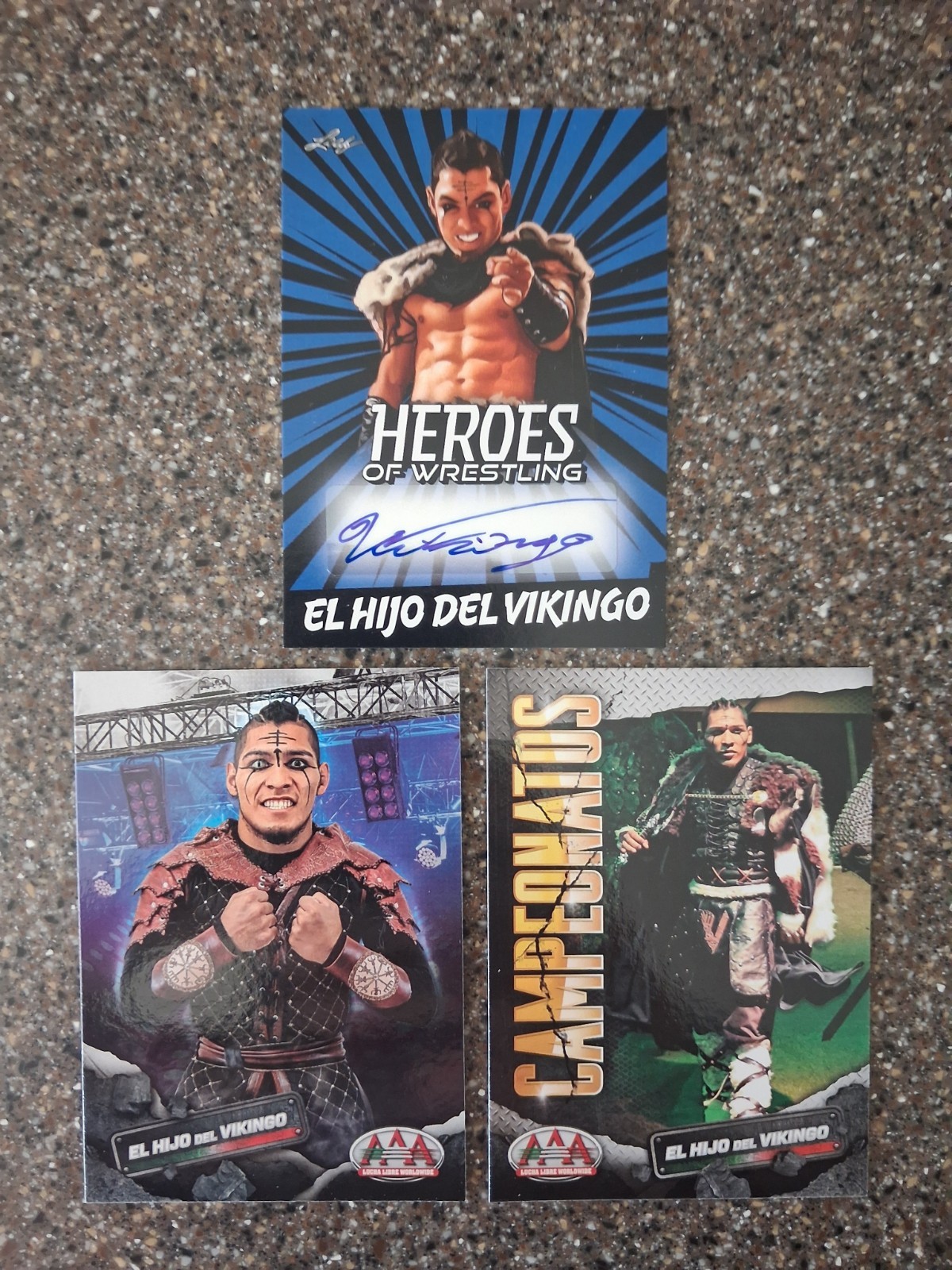 2023 Leaf Heroes Of Wrestling El Hijo Del Vikingo Blue Autograph + 2 AAA cards
