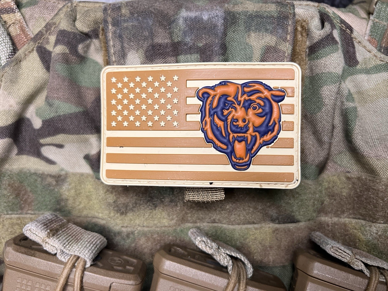Military Combat American Flag Chicago Bears football PVC Patch W Vlcro