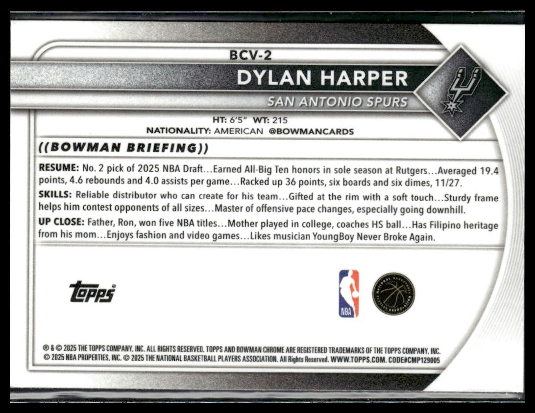 2025-26 Bowman #BCV-2 Dylan Harper Chrome (i23036)