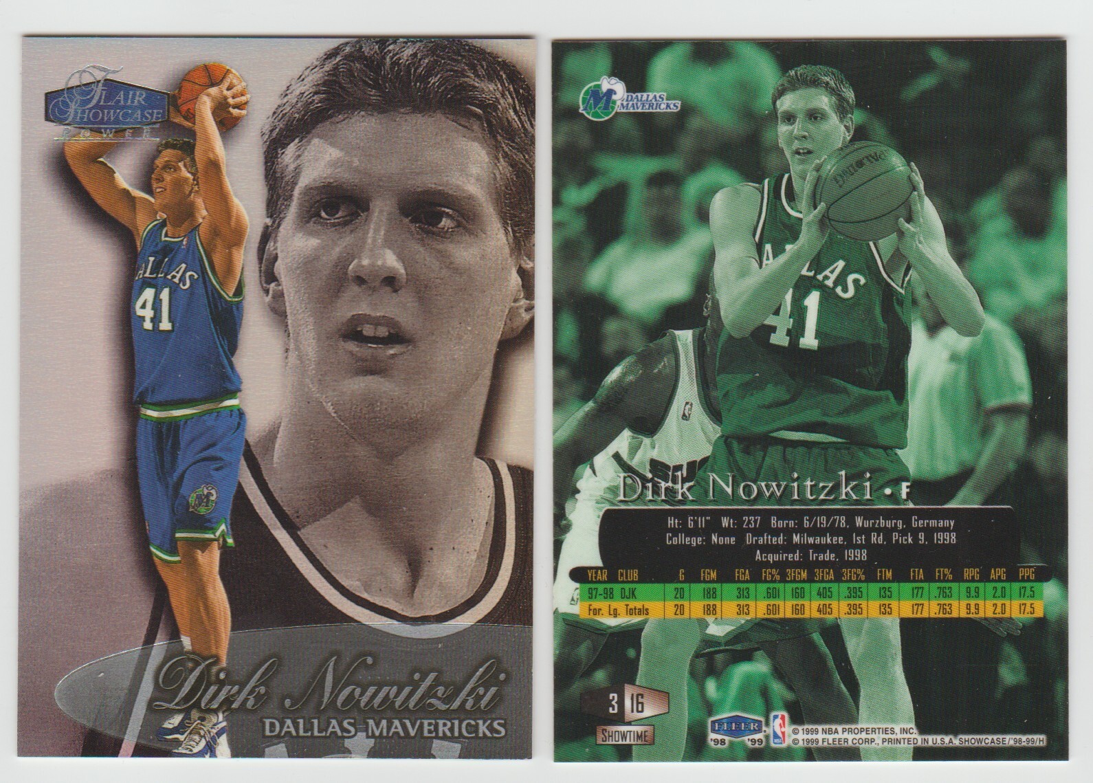 DIRK NOWITZKI Mavericks 1998-99 Flair Showcase Row 3 Showtime #16 SP RC Qty