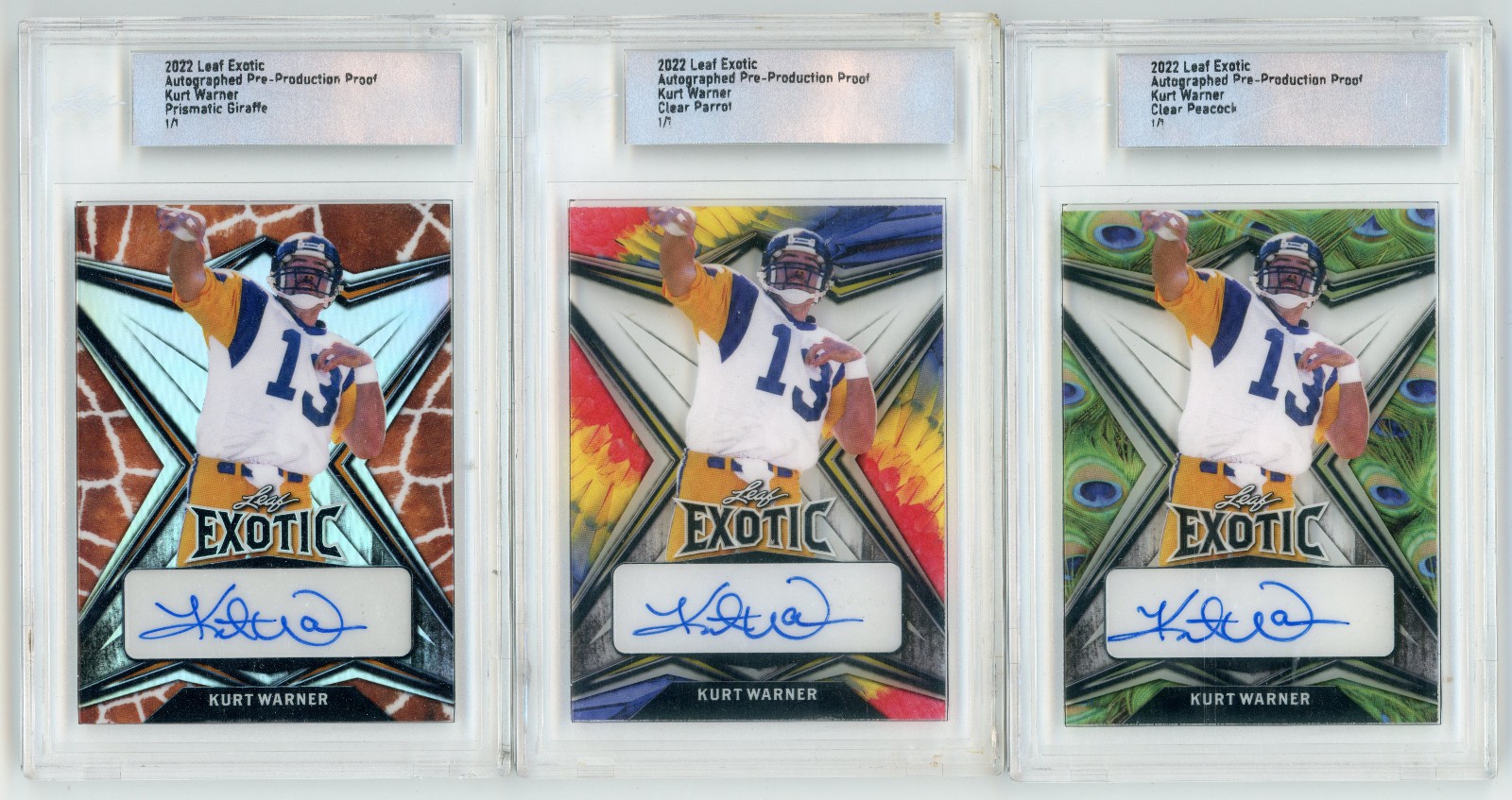 6x 1/1 Kurt Warner 2022 Leaf Exptic Autographed Pre-Production Proof SP Auto Lot
