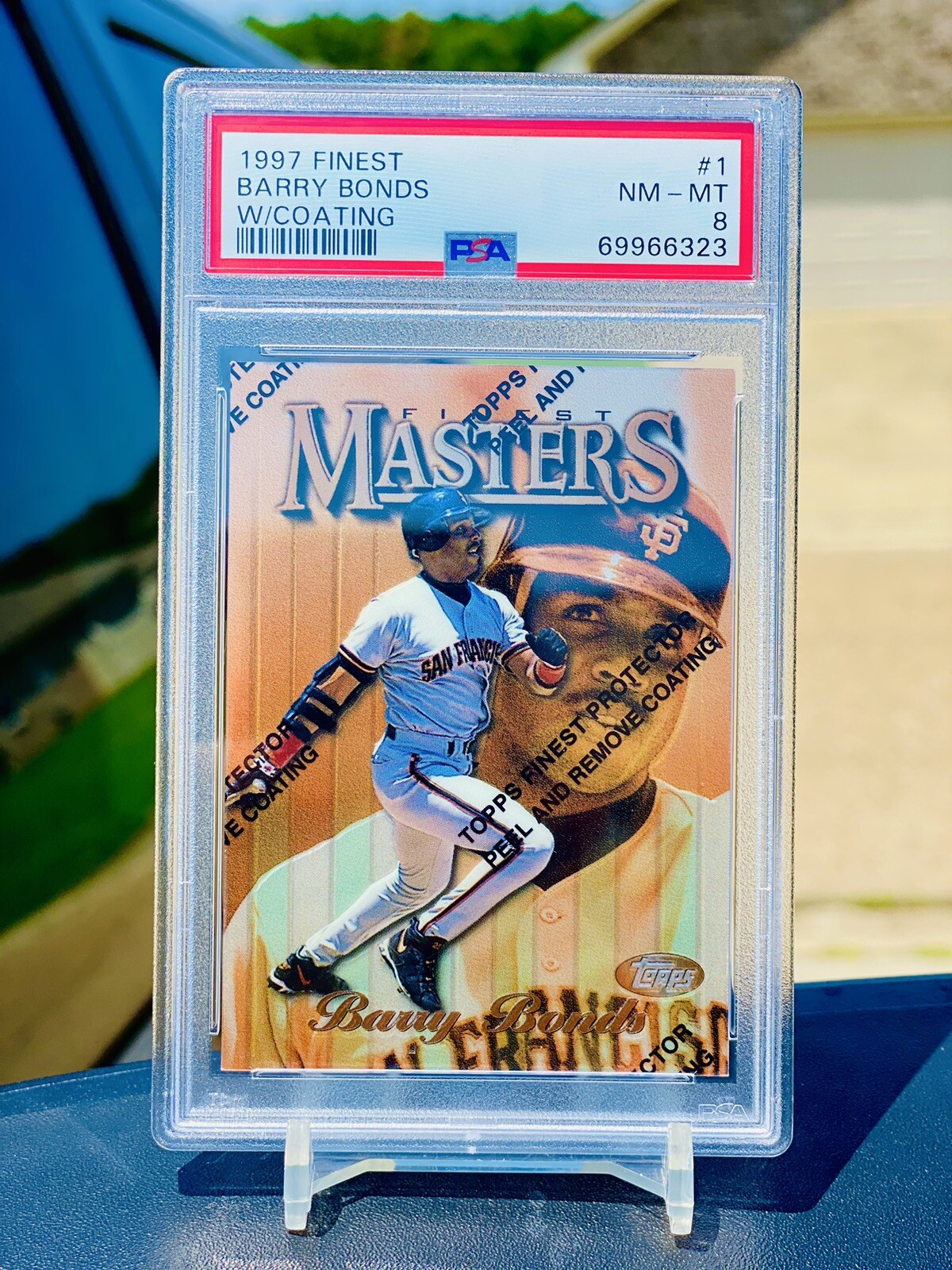 1997 BARRY BONDS Refractor FINEST MASTERS W/Coating PSA 8 Promotion Variation