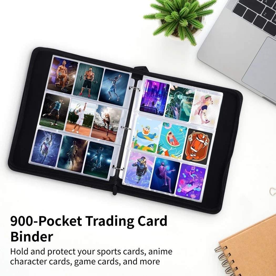 9 Pocket Card Binder Premium Zip Trading Card Binder Double Sided Pocket Binder
