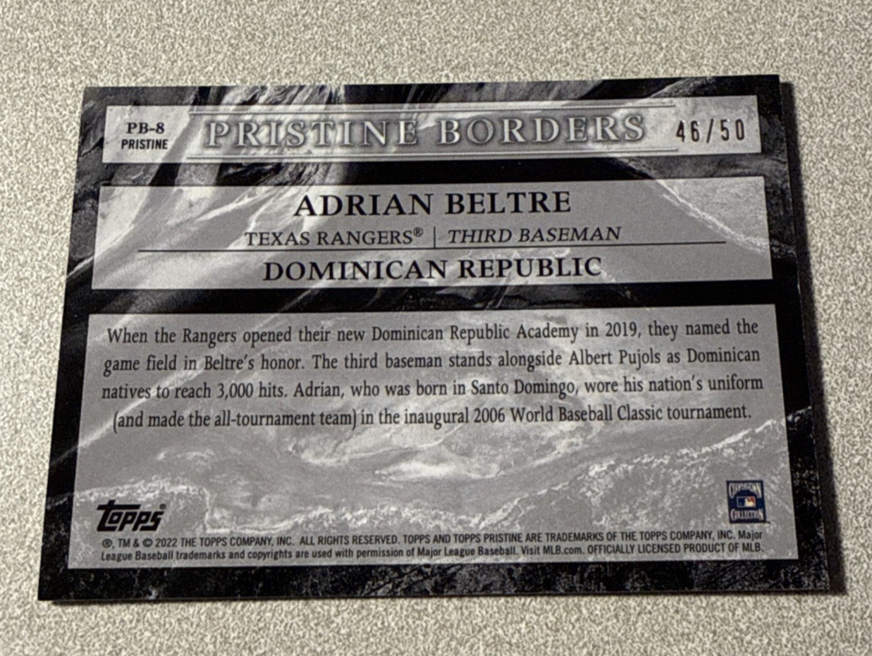2022 Topps Pristine Pristine Borders Gold #PB-8 Adrian Beltre /50
