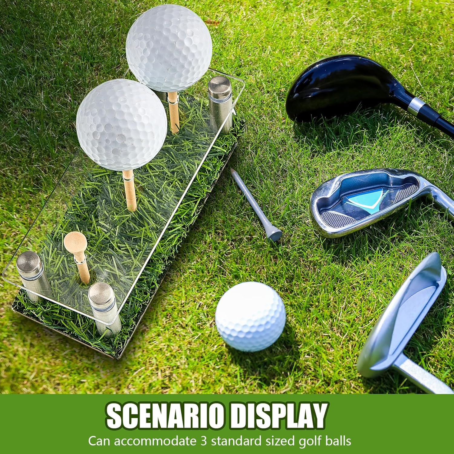 Golf Ball Display Case with Black Base and Acrylic Stand for Office Decor