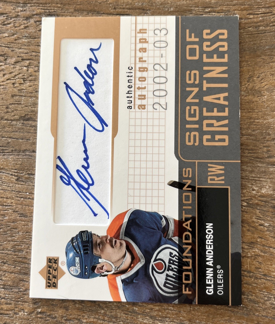 2002-03 Upper Deck Foundations Glenn Anderson Signs of Greatness Auto SG-GA