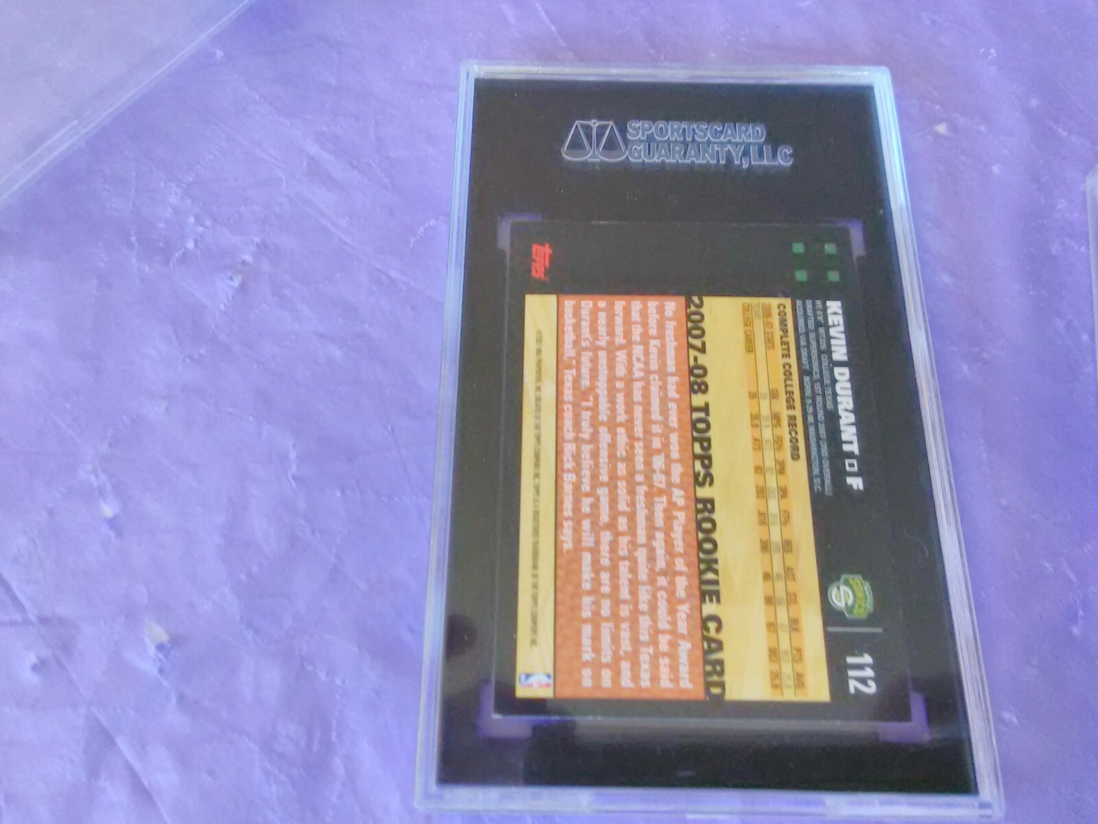 2007-08 TOPPS BLACK BORDER KEVIN DURANT RC SGC 7.5 SHARP CLEAN CORNERS #112