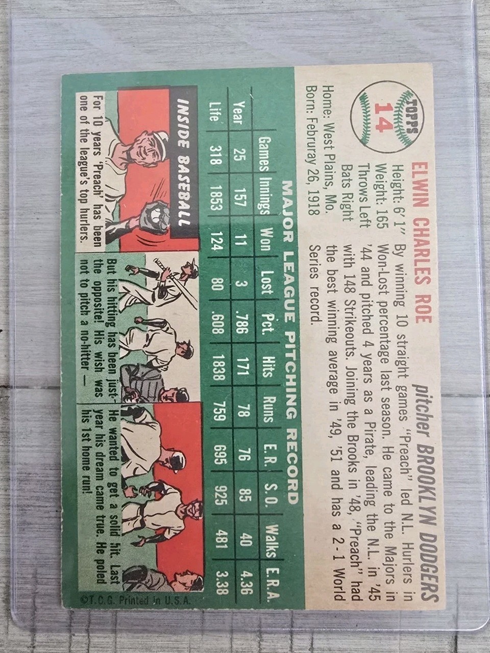 1954 Topps Set Break #14 Preacher Roe EXMT NRMT