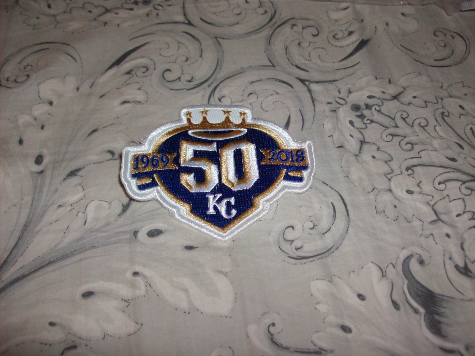 Free Ship, KC Royals 50 Years patch, authentic MLB, 4 inches by 3.5, embroidered