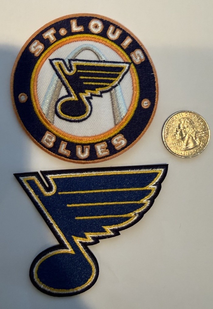 (2)-St Louis Blues Embroidered Iron On Patches Beautiful! 3″x 3” & 3”x 2.5”