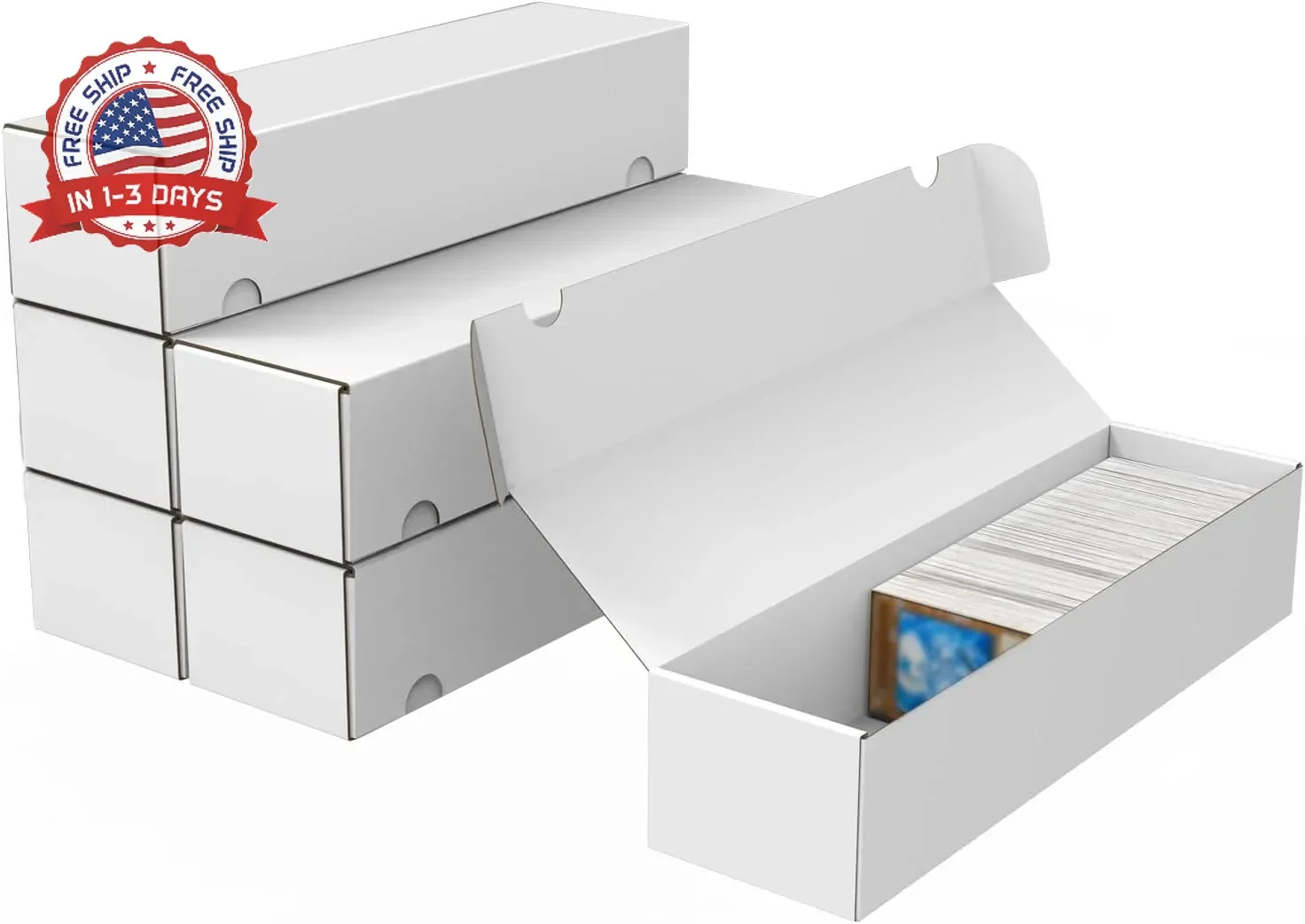 Trading Card Storage Box, 6-Pack 1100 Count White Corrugated Cardboard Bulk Spor