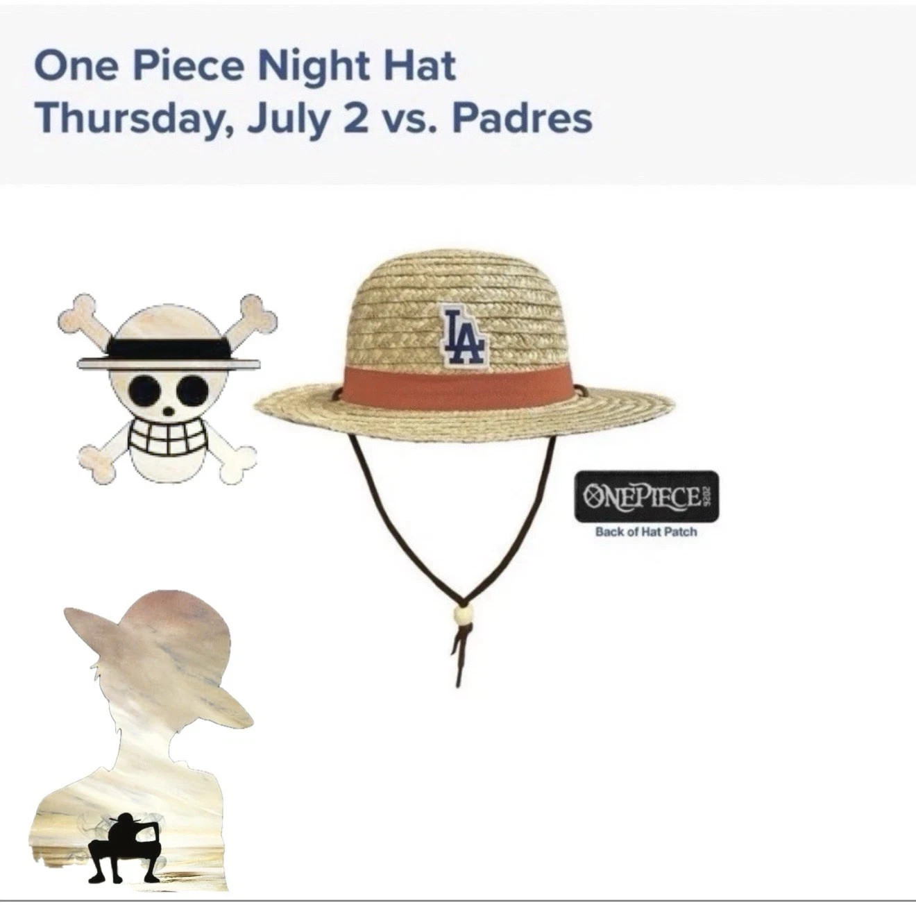 2026 ONE PIECE x Dodgers Straw Hat 7/2 Stadium Giveaway LA Luffy Limited Edition