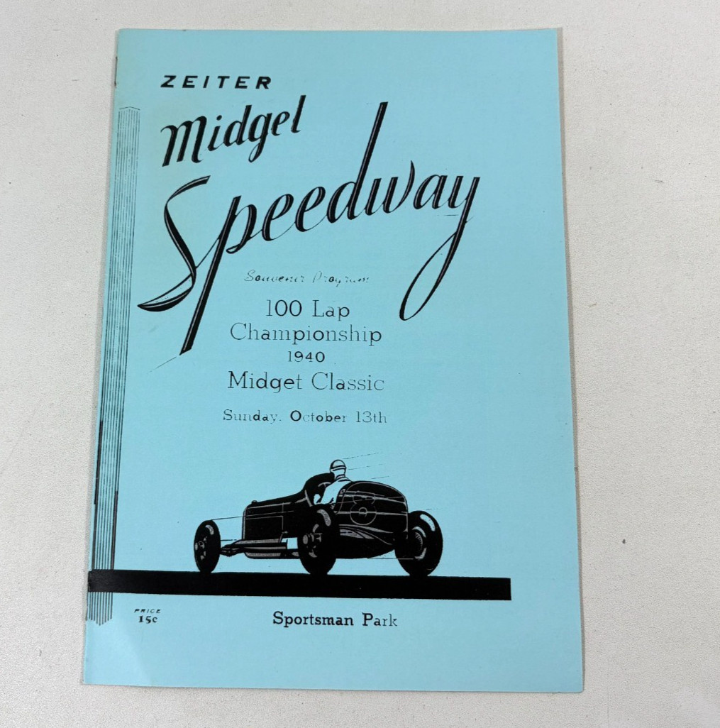 Vintage 1940 Zeiter Midget Speedway Racing Souvenir Program Championship Classic