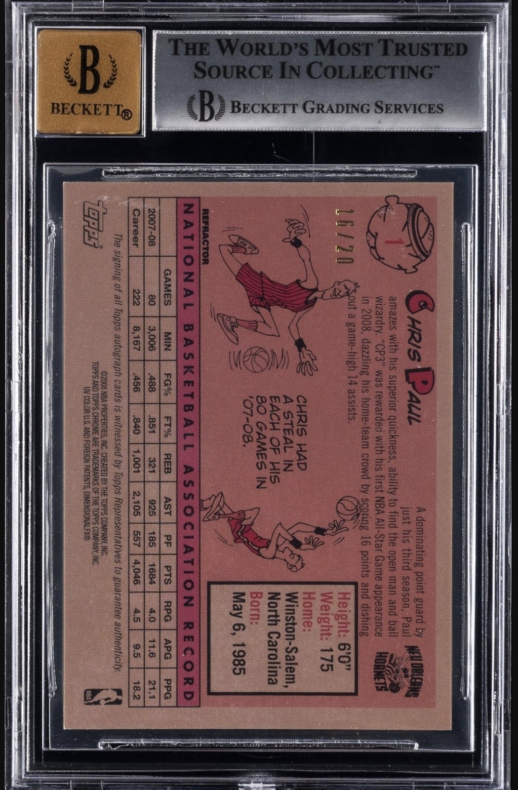 2008-09 Topps Chrome 58′ Variations Chris Paul Autograph Refractor #/20 BGS 9/10