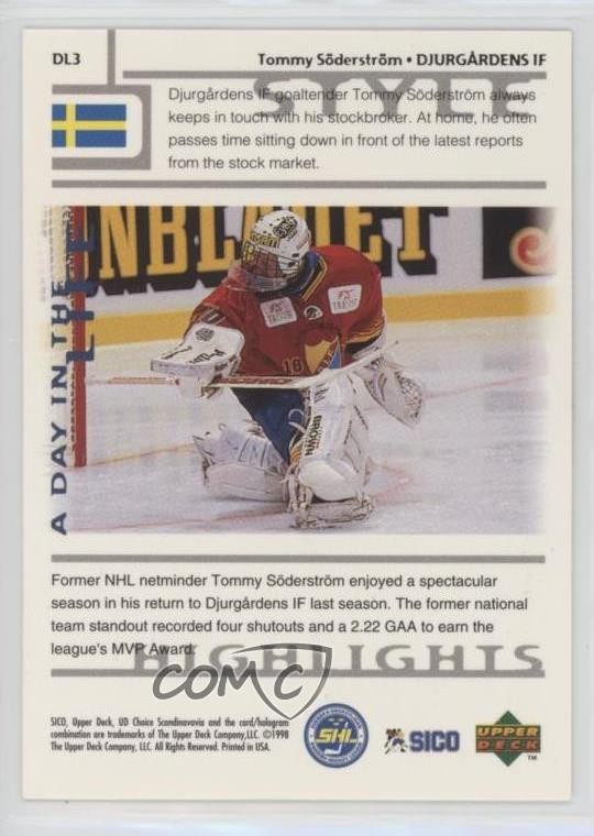 1998 Upper Deck UD Choice Swedish A Day in the Life Tommy Soderstrom #DL3 0sf1