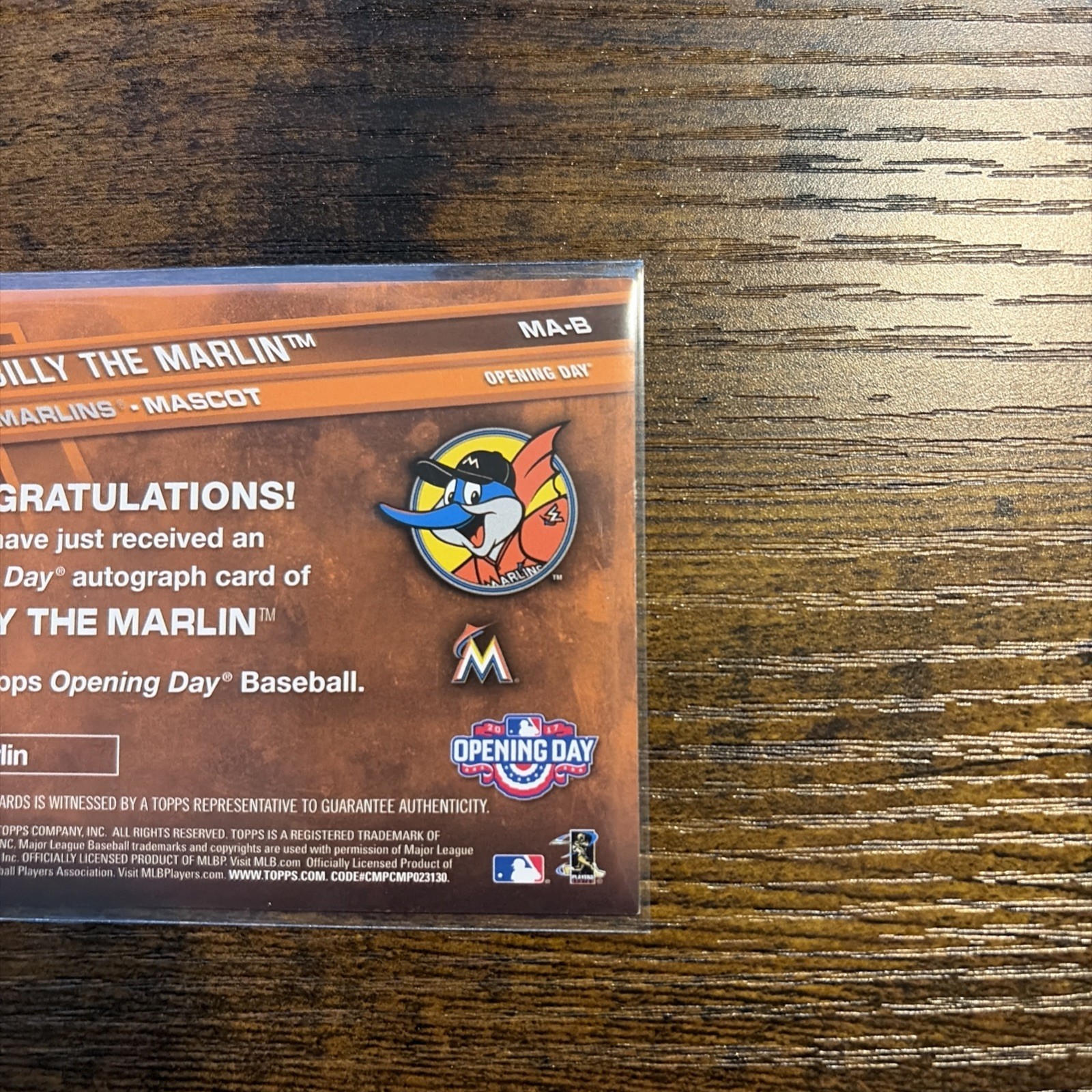 2017 Topps Opening Day – Mascots Autographs Miami Marlins #MA-B (AU)