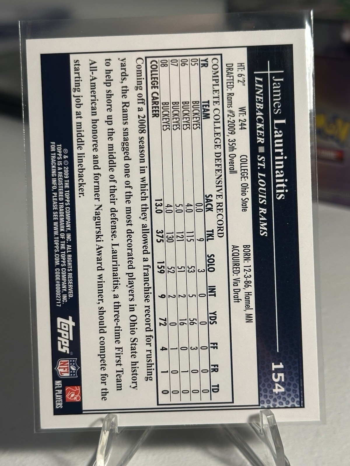 2009 Topps Kickoff – James Laurinaitis #154 (RC) Rams