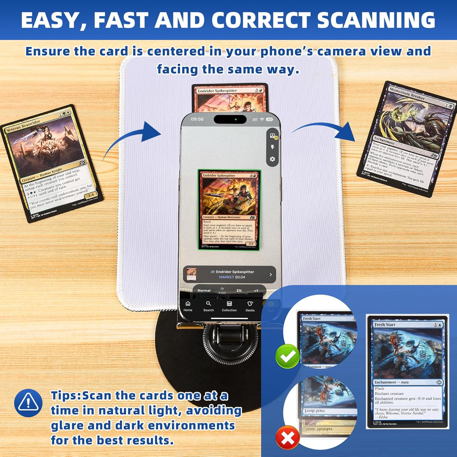 Foldable MTG Trading Card Scanner Stand,Carbon Steel Phone Holder Includes 50 St