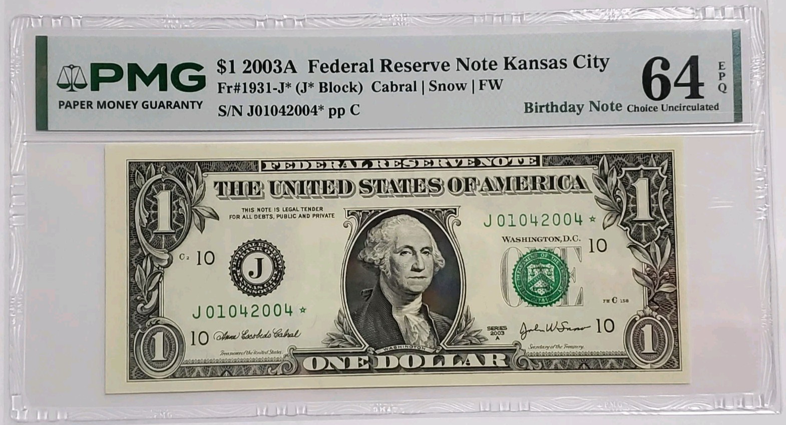 $1 Bill STAR Note VICTOR WEMBANYAMA Wemby Birthday Date PMG 64 – J 01042004 *