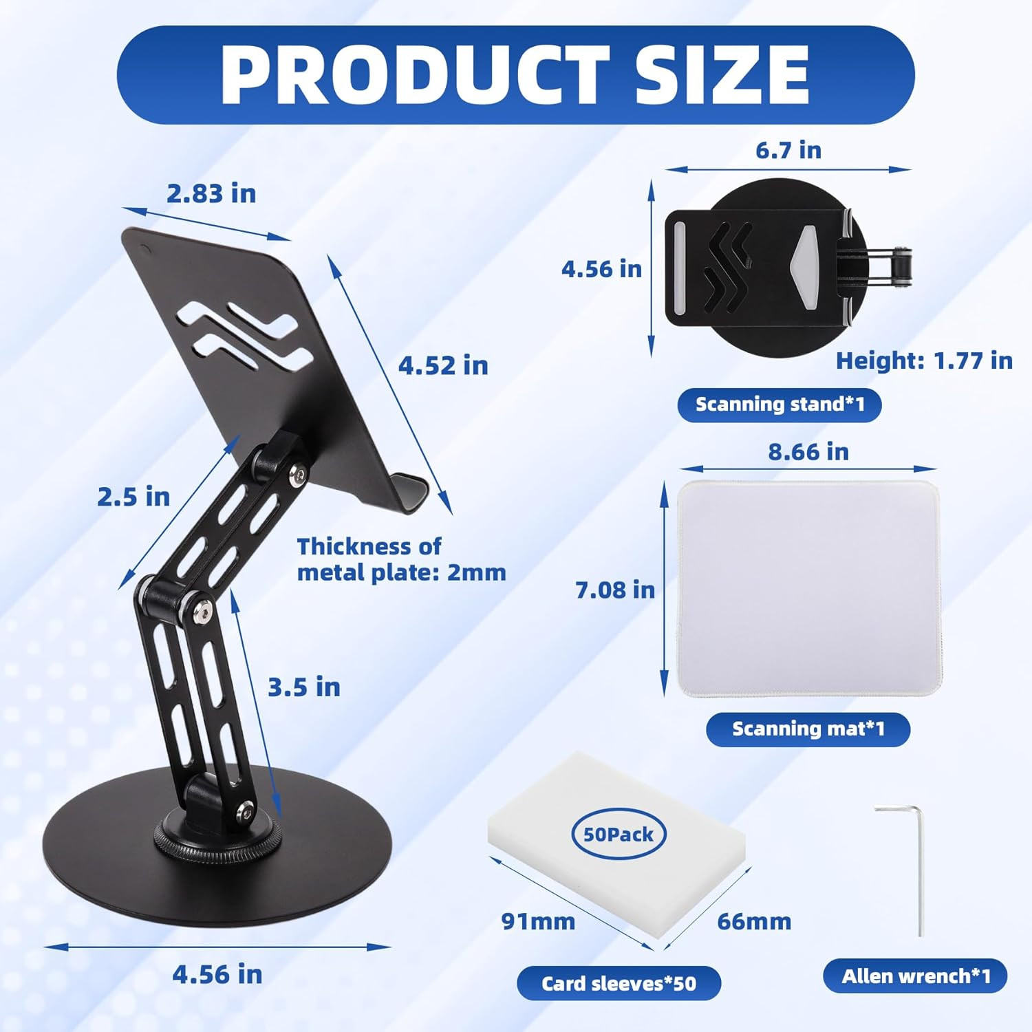 Foldable MTG Trading Card Scanner Stand,Carbon Steel Phone Holder Includes 50 St