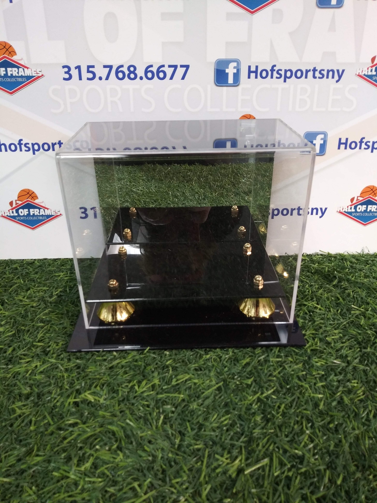 COLLECT SAVE PROTECT MINI HELMET DISPLAY CASE WITH MIRRORED BACK/ BLACK ACRYLIC