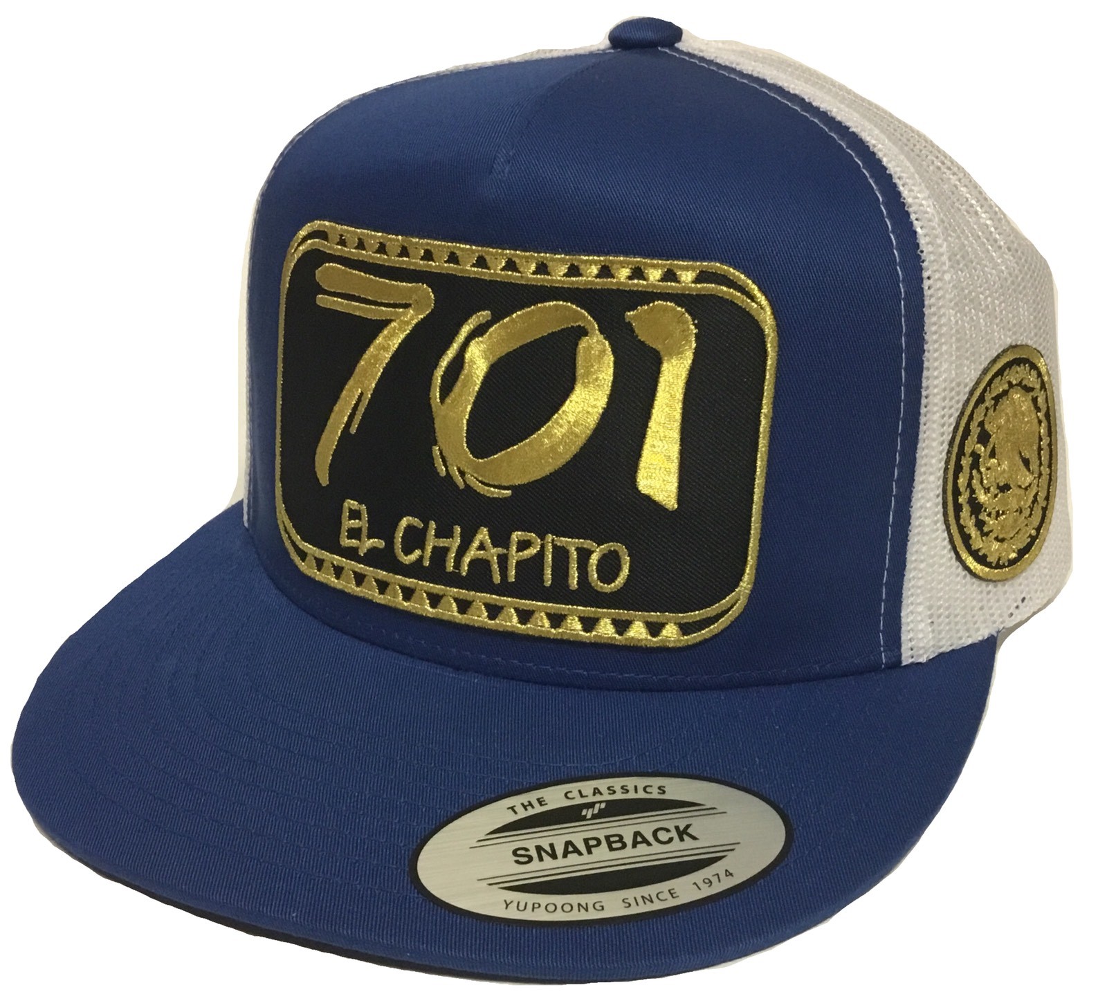 EL CHAPITO 701 EL CHAPO 2” LOGOS FEDERAL A LADO HAT MESH ROYAL WHITE