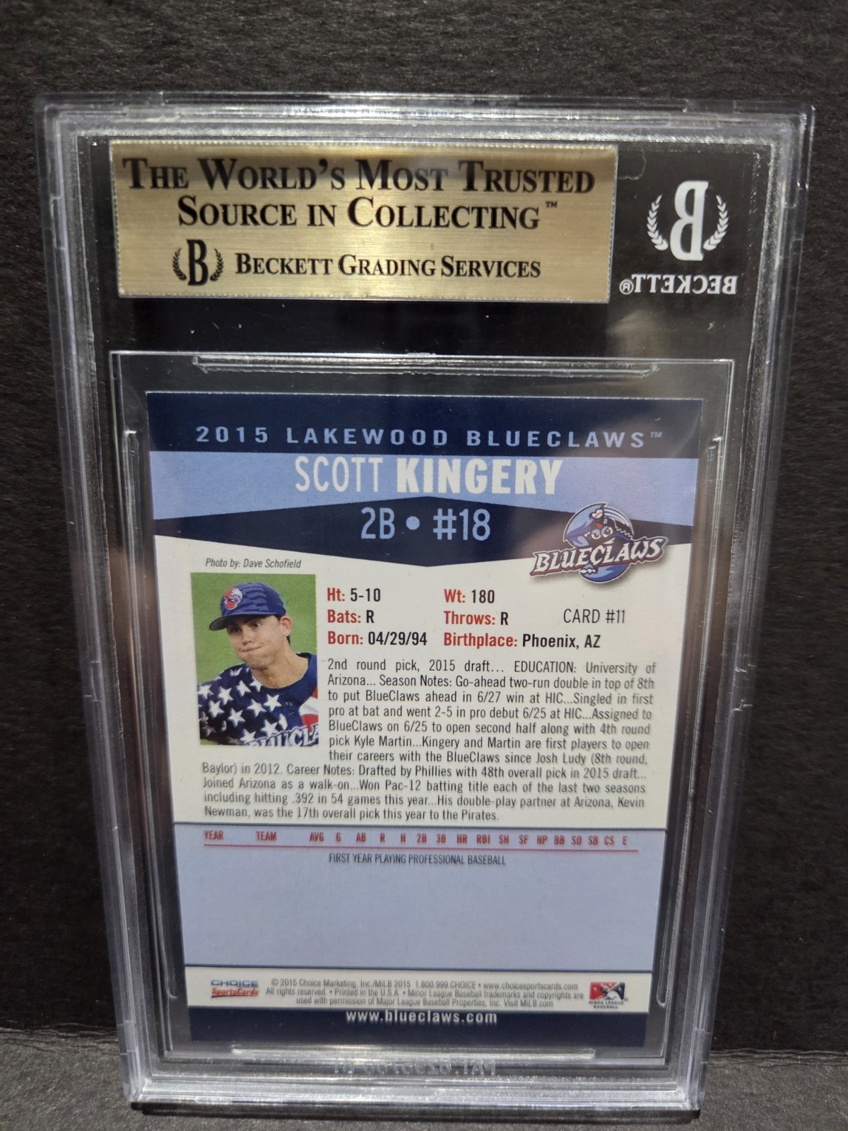 2015 Choice Sportscards Scott Kingery Blueclaws BGS 9.5 Phillies Cubs Angels