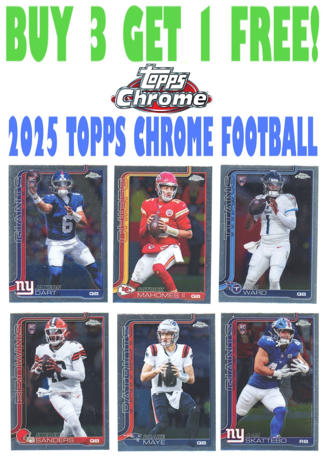 2025 Topps Chrome Football (BUY 3 GET 1) You Pick/Complete Your Set 1-200