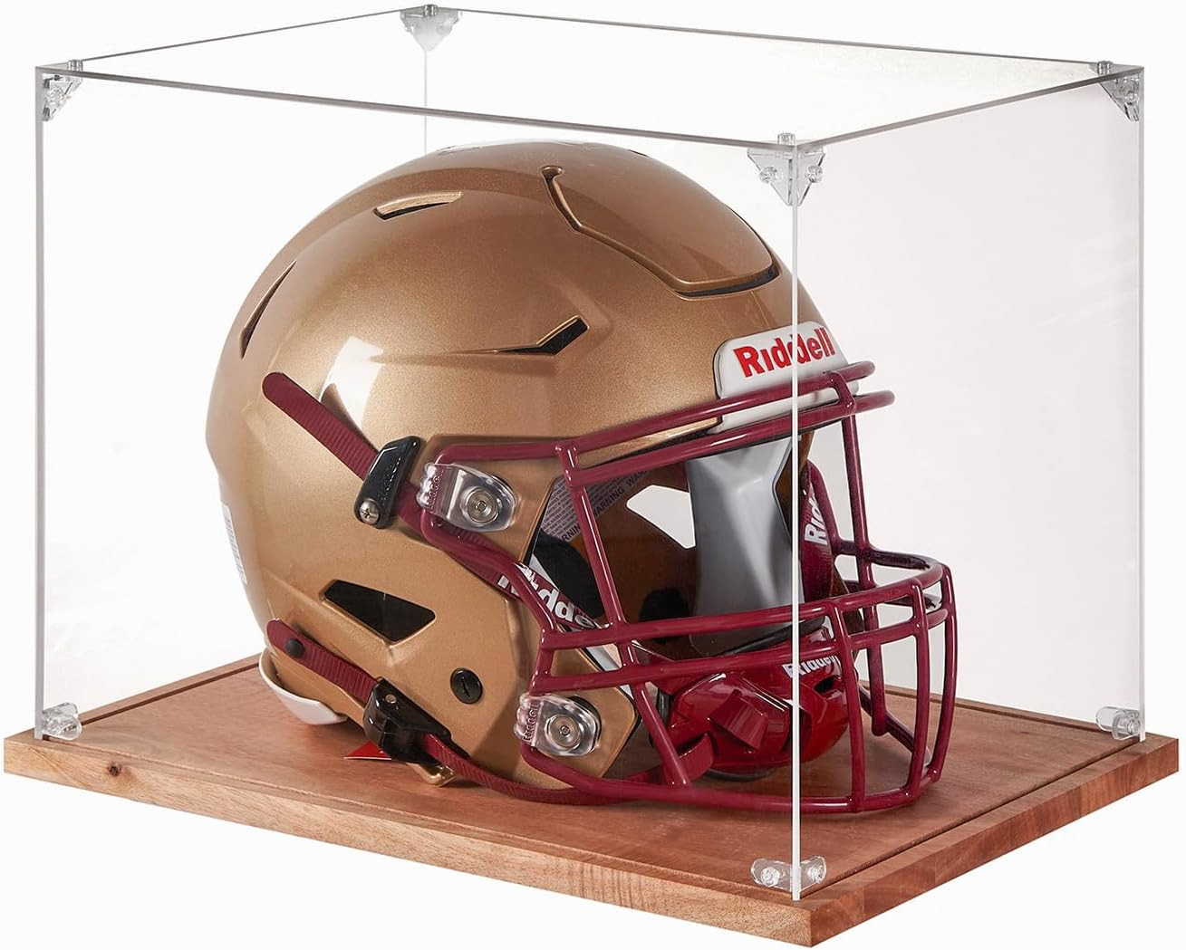 Acrylic Football Helmet Display Case with Solid Wood Base, UV Protection