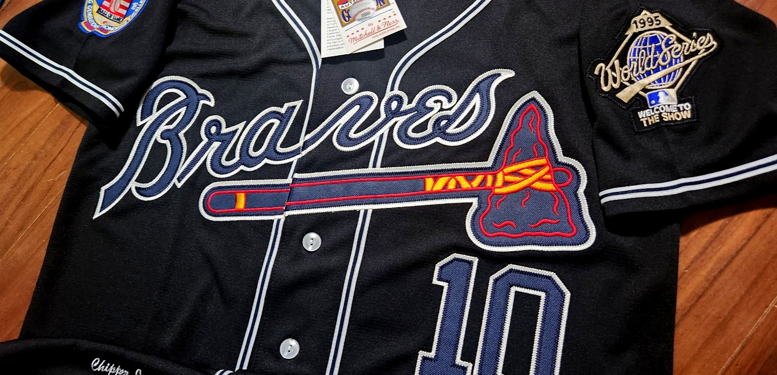 NEW! RARE C ATLANTA BRAVES Chipper Jones #10 Stitched Dual Patch STITCHED Jersey