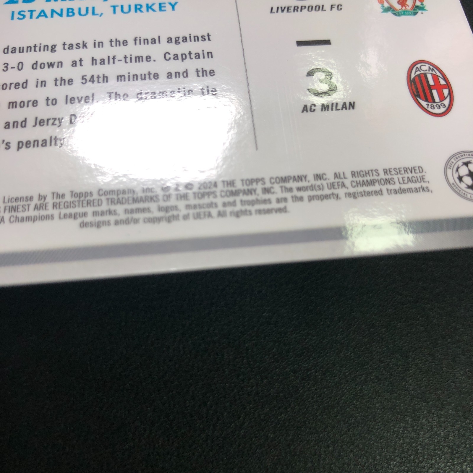 2023-24 Topps Finest UEFA Comebacks Liverpool FC vs. AC Milan Green Lava /99