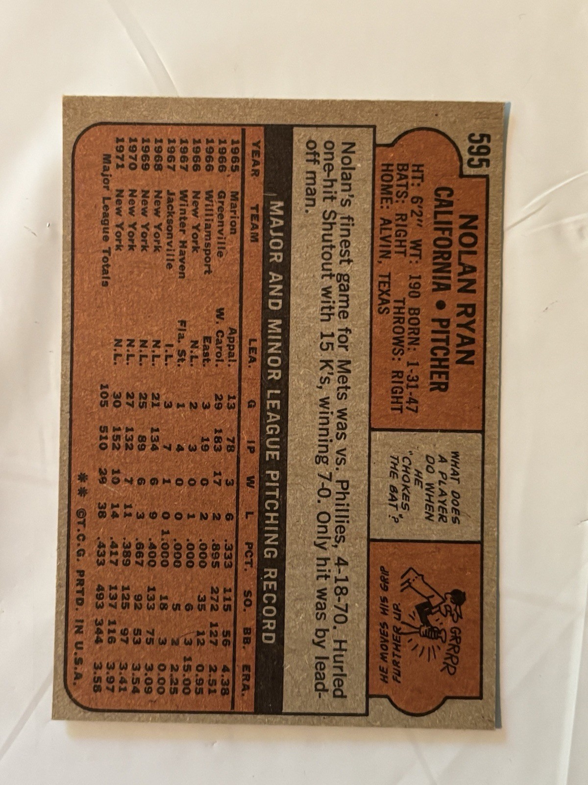 1972 Topps Set-Break #595 Nolan Ryan EX
