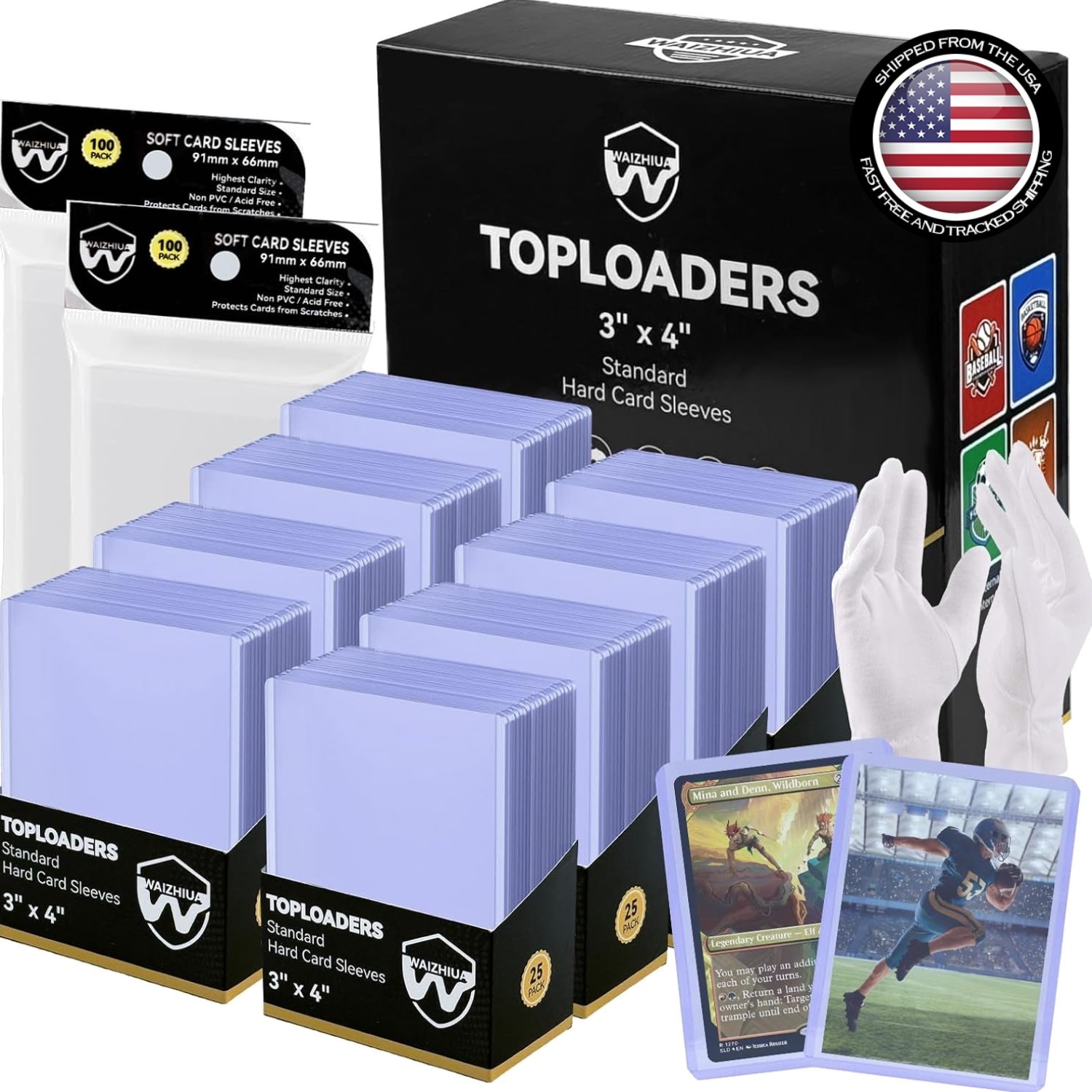 Card Sleeves and Top Loaders Set 400-Count 3×4 Inches Clear Polypropylene Har…