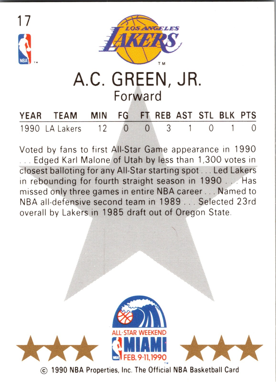 1990-91 NBA Properties A.C. Green #17