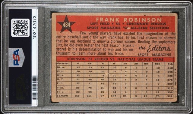 SOLID PSA 1.5 FRANK ROBINSON HOF 1958 TOPPS #484 GRADED FAIR VINTAGE REDS *TPHLC