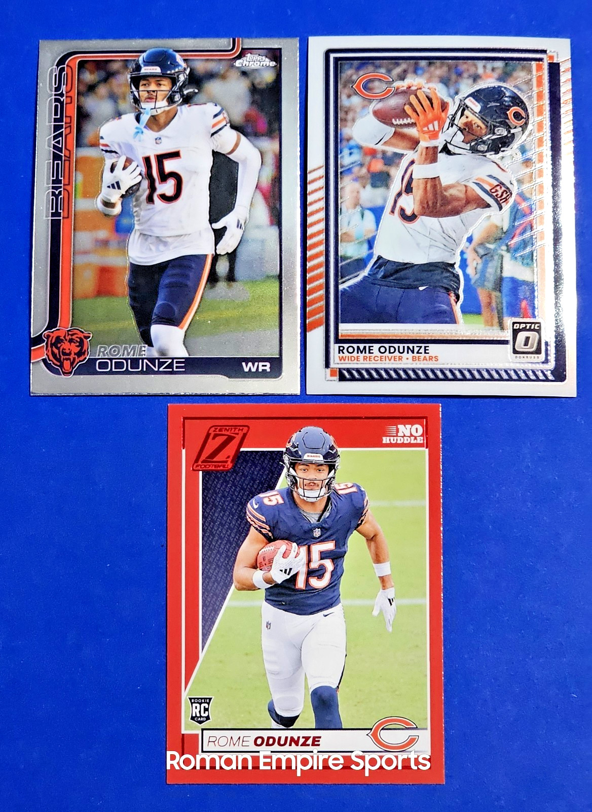 2025 Topps Chrome & 2024-25 Panini Football – Rome Odunze -Chicago Bears – 3 Pcs