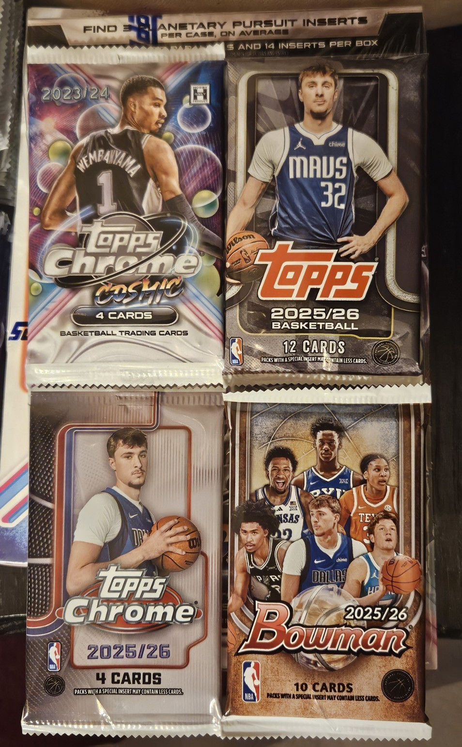 2025/26 Topps Chrome Bowman Basketball 4 Pack Lot + 2023 Cosmic Wemby Flagg