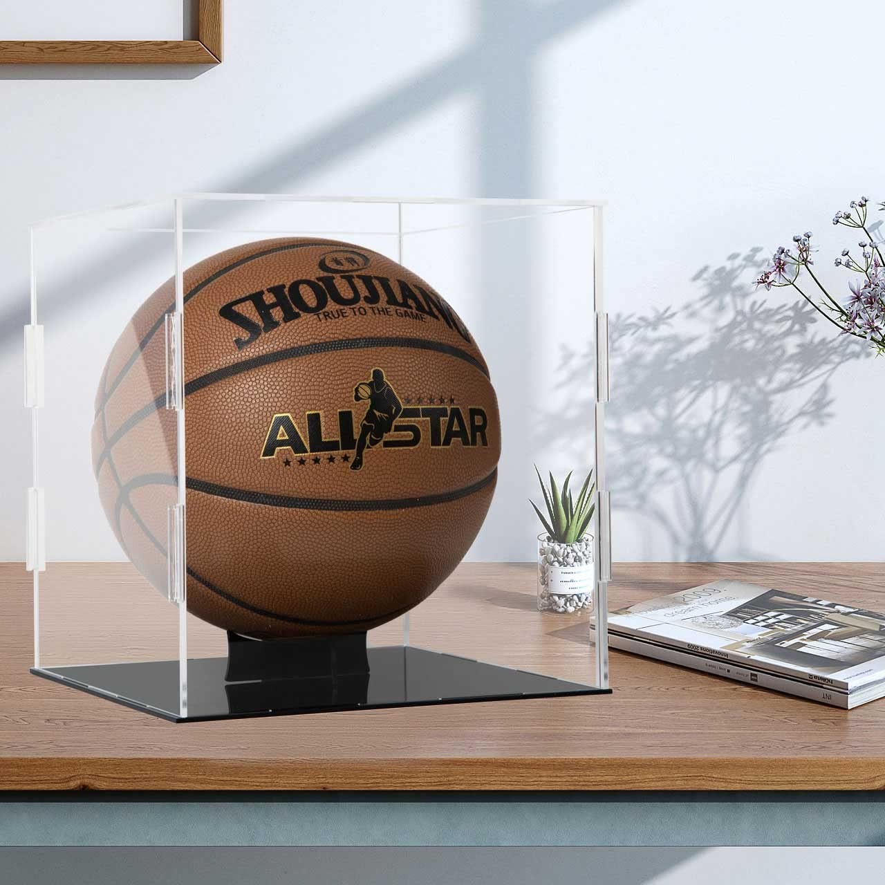 Basketball Display Case Clear Acrylic Glass Cube Assemble Countertop Soccer F…