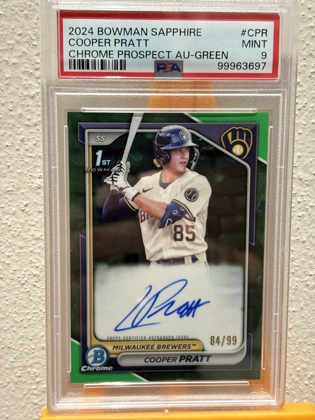 2024 Bowman Sapphire Cooper Pratt 1st Bowman Green Refractor Auto /99 PSA 9 🔥📈