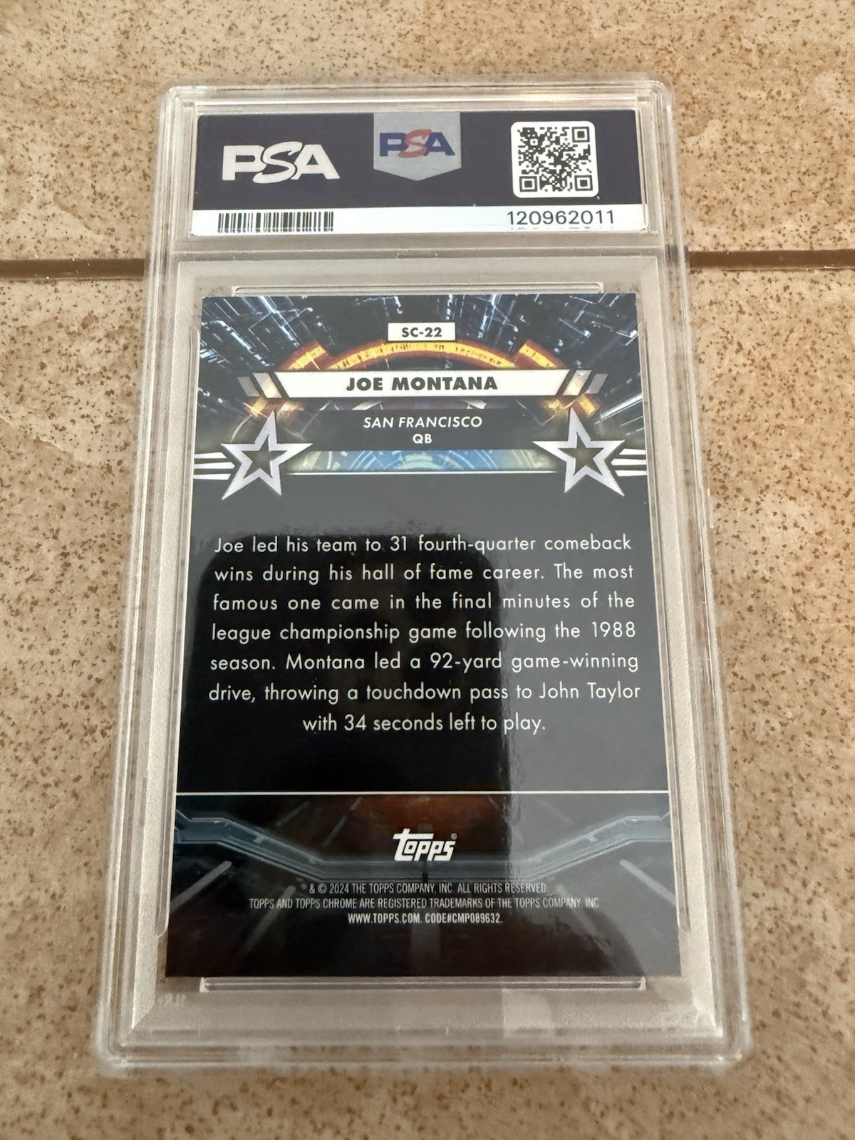 2024 TOPPS COSMIC CHROME STAR COMMAND ORANGE GALACTICk Joe Montana 15/25 PSA 9