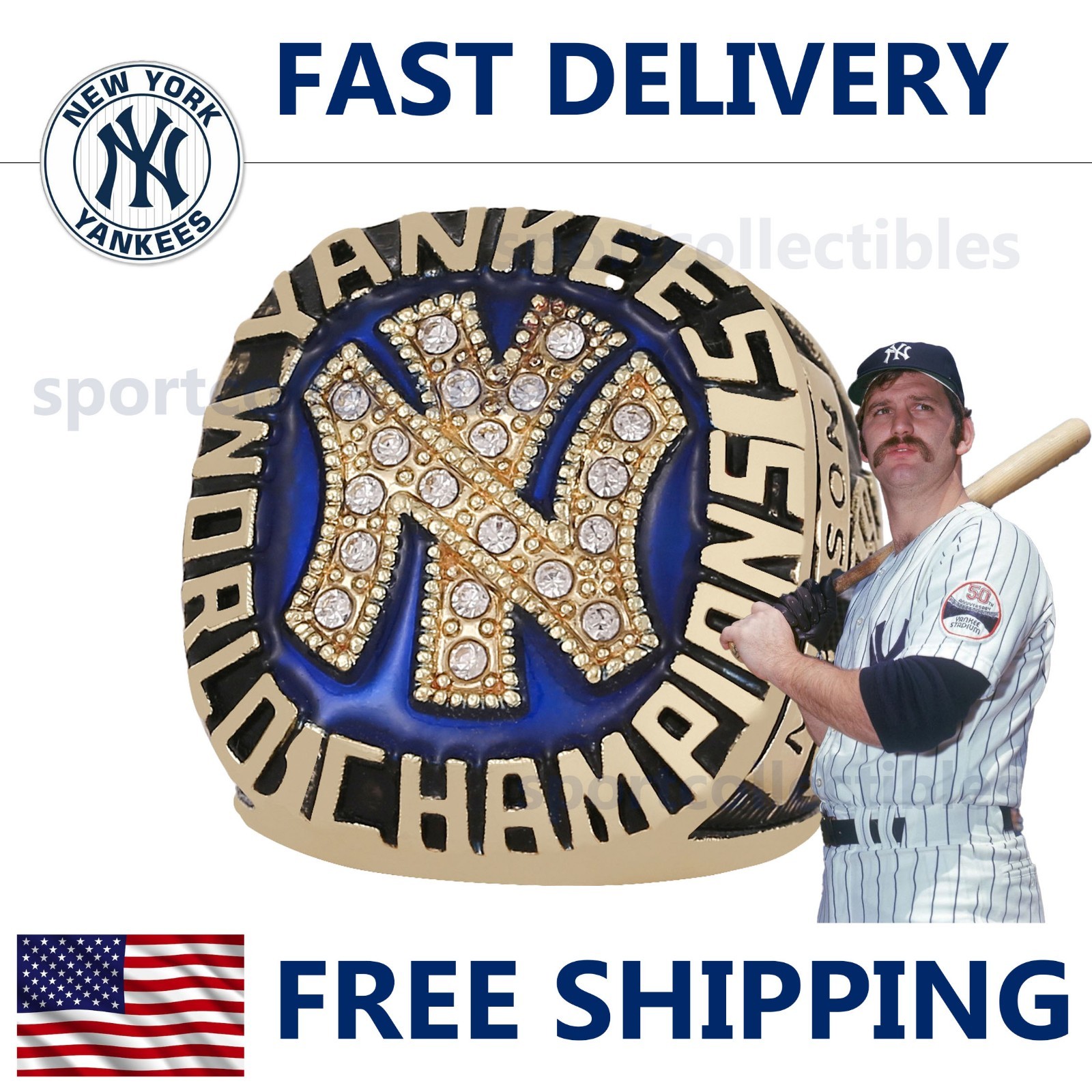 1977 NY Yankees World Series Ring – MUNSON #15 – Fan Gift – MLB Replica Ring