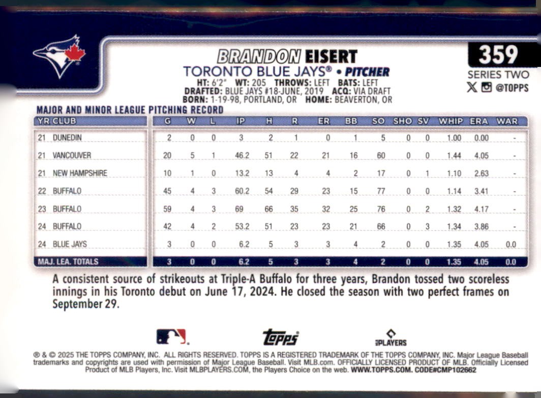 2025 Topps #359 Brandon Eisert
