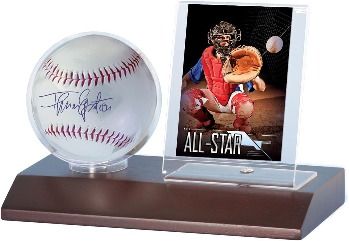 MLB Dark Wood Base Ball and Card Holder,8.2 X 6.5 X 4.7 Inches,Multicolor