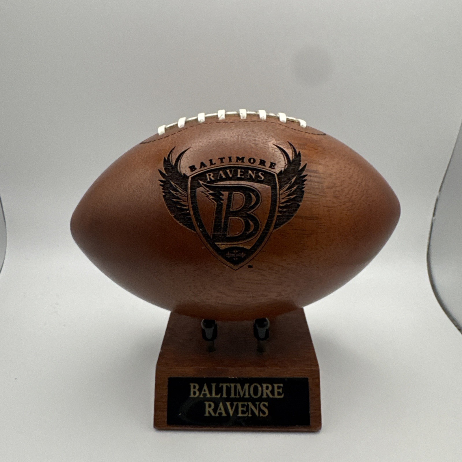 Baltimore Ravens Solid Wooden Mini Football NFL GBOW Wooden Mini FLYING B RARE